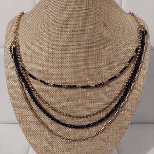 SAQ Gold Tone and Black Crystal Beads Layered 18" Necklace